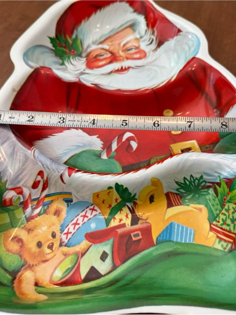 Vintage Santa Serving Tray - three sections Red & Green Holiday Design